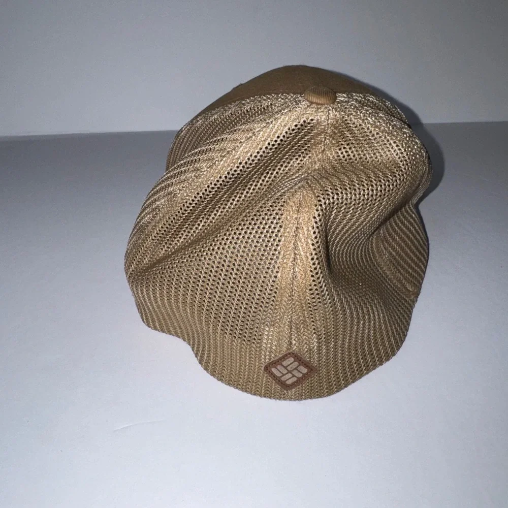 Mens OS Columbia Trucker Hat Brown Good Tree Flag Patch Flexfit Mesh Cap
